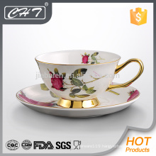 200ML Bone china coffee cup & saucer with gold rim